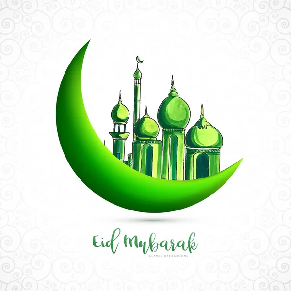 Eid Mubarak Islamische Mond Und Moschee Grußkarte Hintergrund — Stockvektor