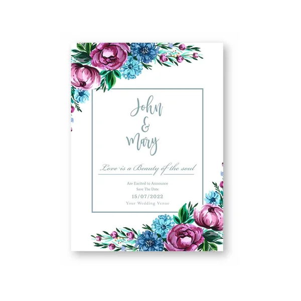 Υπέροχο Διακοσμητικά Λουλούδια Widding Κάρτα Πρότυπο Σχεδιασμό — Διανυσματικό Αρχείο