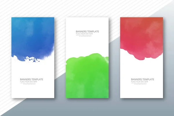 Abstrakte Bunte Aquarell Farbe Spritzer Banner Set Design — Stockvektor