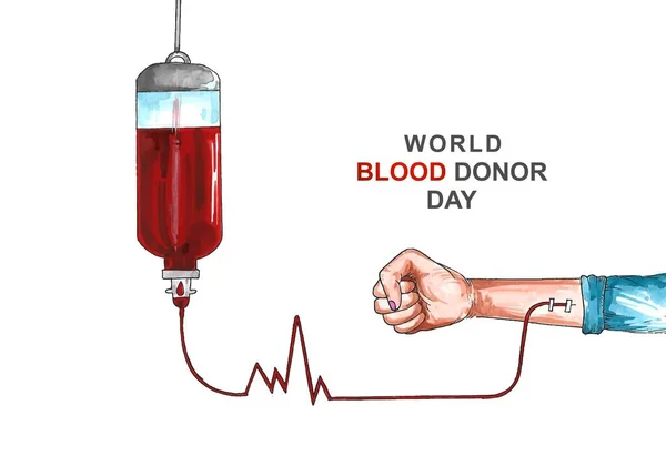Человек Сдает Кровь Миру Донора День Карты Дизайна — стоковый вектор