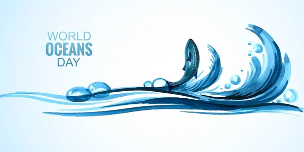 Dia Mundial Oceano Celebração Onda Mar Banner Design — Vetor de Stock