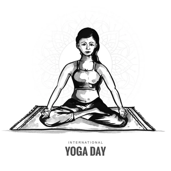 Ручная Рисовать Международный День Йоги Женщины Йоги Представляют Акварельный Фон — стоковый вектор