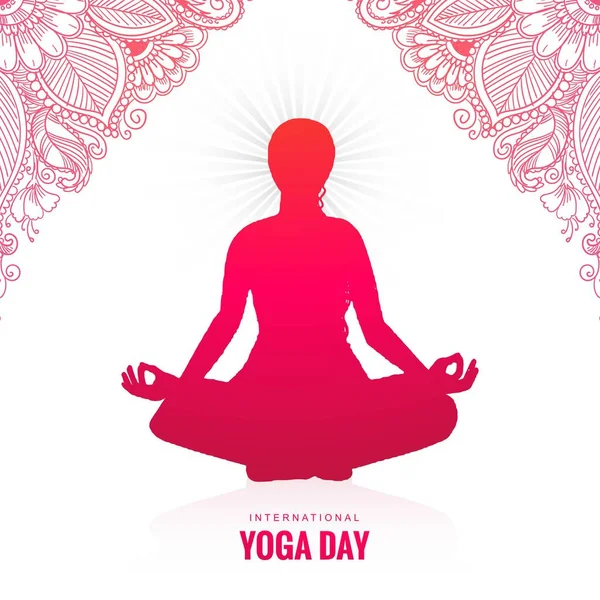 Международный День Йоги Женщины Занимающейся Позированием Йоги Фоне Празднования — стоковый вектор