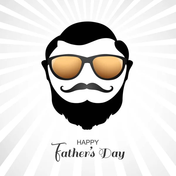 Happy Fathers Day Man Face Beard Mustache Glasses Card Design — Stock Vector
