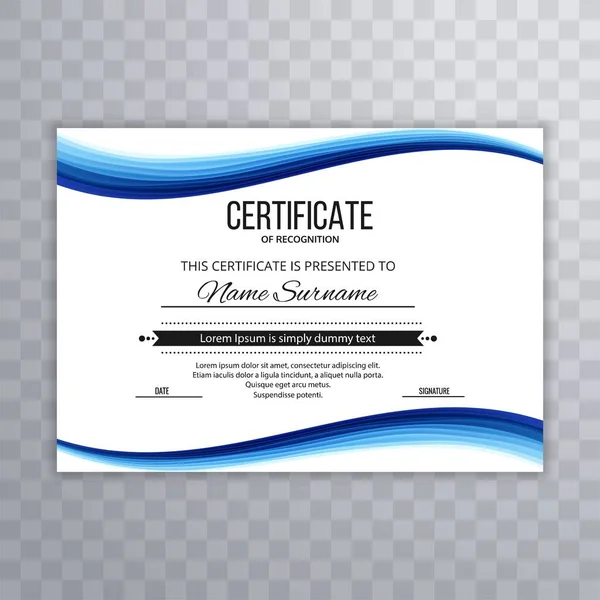 Abstrakt Blue Wave Diploma Certificate Design — Stockový vektor