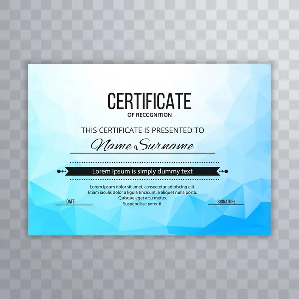 Certificado Azul Plantilla Polígono Fondo — Vector de stock