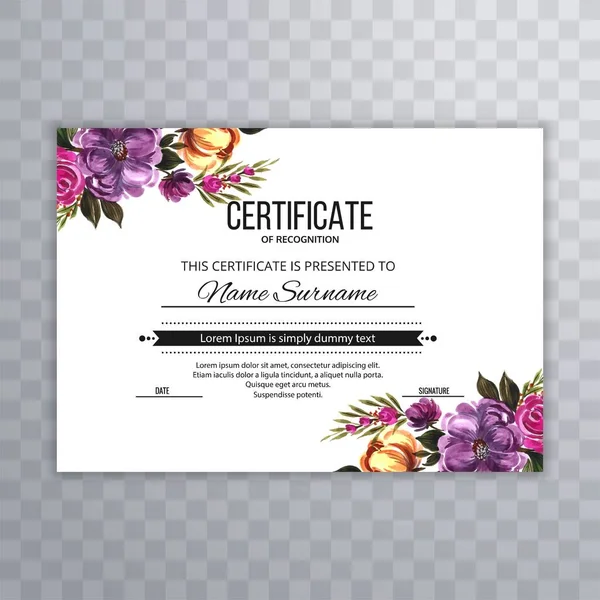 Beautiful Hand Drawn Ornamental Flower Certificate Design — Stock Vector