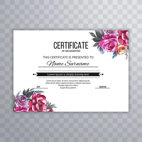 Flower Certificate Template Achievements Graduation Diploma Design — Stock Vector