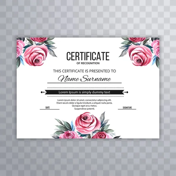 Flower Certificate Template Achievements Graduation Diploma Design — Stock Vector