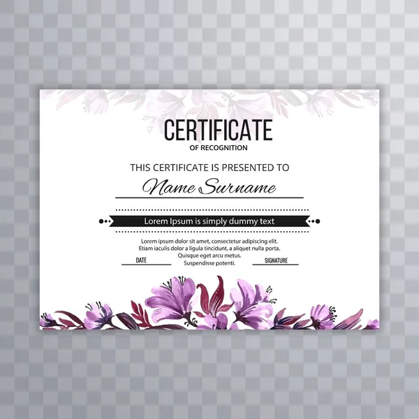 Beautiful Flower Certificate Template Achievements Diploma Design — Stock Vector