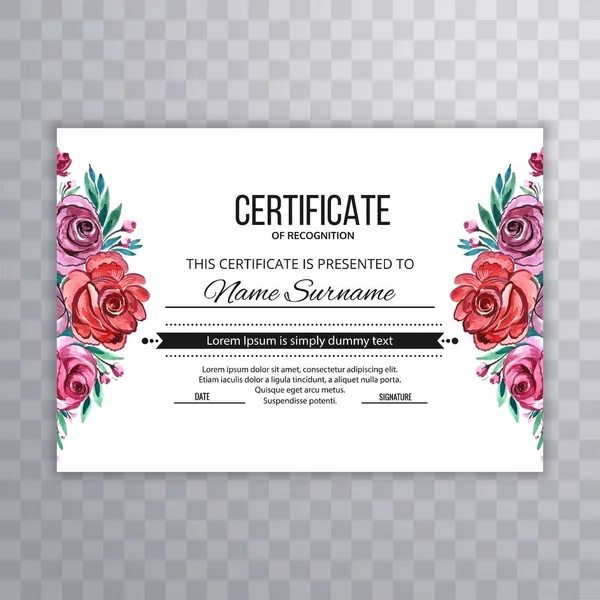Beautiful Flower Certificate Template Achievements Diploma Design — Stock Vector