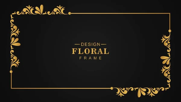 Design Moldura Floral Luxo Dourado Vintage Bonito — Vetor de Stock