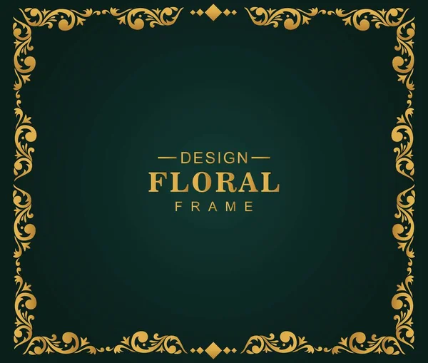 Design Cadre Floral Décoratif Moderne Luxe Doré — Image vectorielle