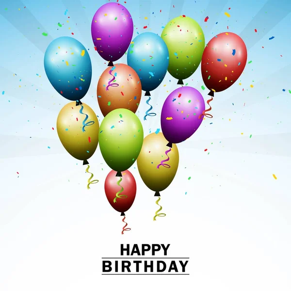 Alles Gute Zum Geburtstag Bunte Fliegende Luftballons Mit Konfetti Karte — Stockvektor
