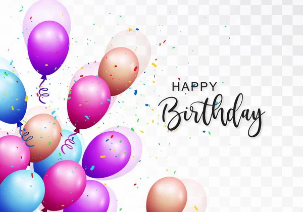 Dekorativní Vícebarevné Balónky Happy Birthday Card Průhledném Pozadí — Stockový vektor