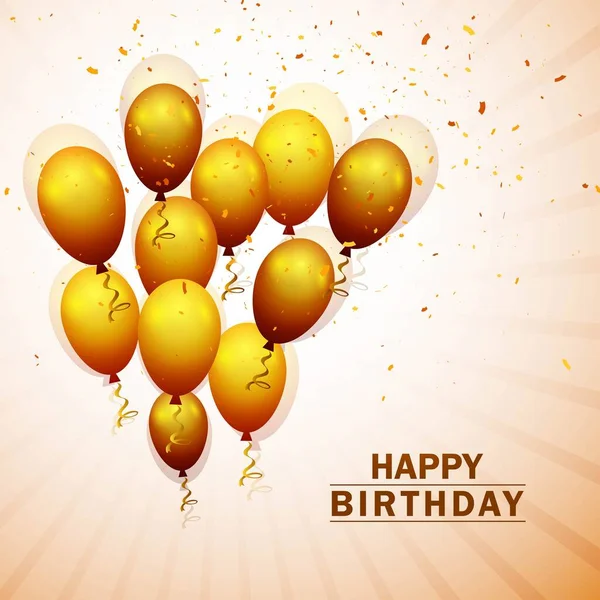 Schöne Geburtstagsparty Mit Goldenen Luftballons Auf Konfetti Hintergrund — Stockvektor