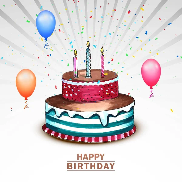 Mooie Verjaardagstaart Met Vliegende Ballonnen Vlag Terug — Stockvector
