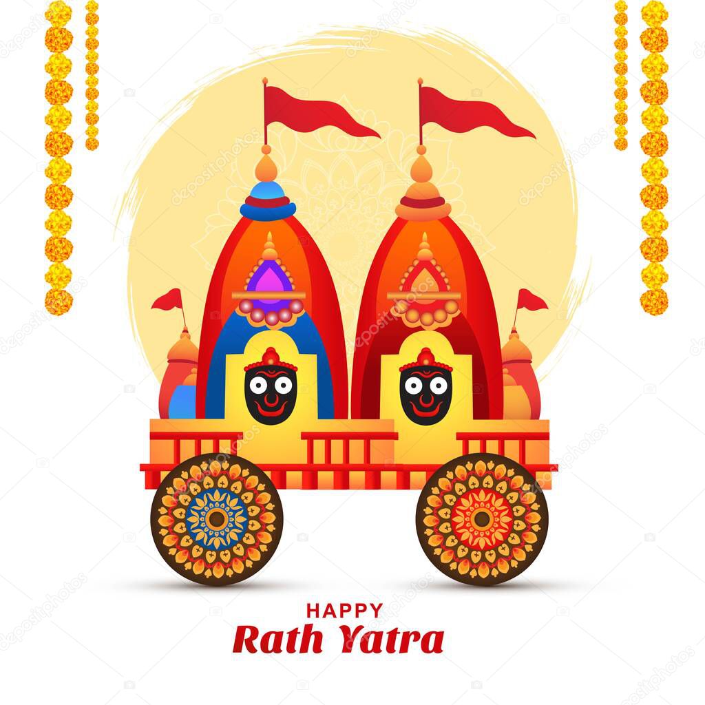 Jagannath rath yatra on hindu temple holiday card background
