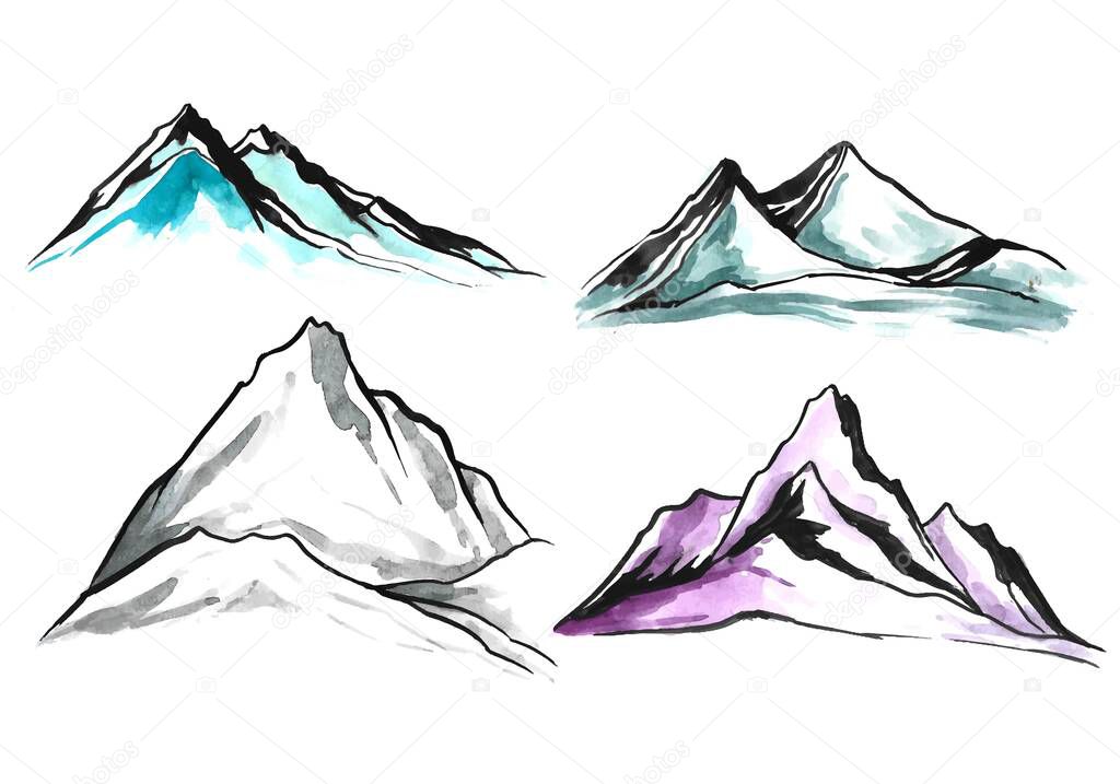 Modern hand draw landscape with mountain set design