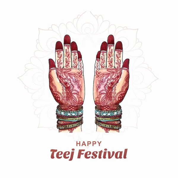 Hermoso Hariyali Teej Festival Hindú Diseño Tarjetas Felicitación — Vector de stock