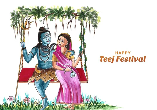 Feliz Hariyali Teej Ocasión Del Festival Religioso Shiv Parvati Tarjeta — Vector de stock