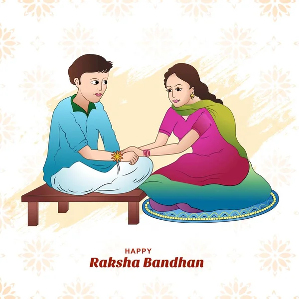 Feliz Raksha Bandhan Tarjeta Para Hermano Hermana Celebración Fondo — Vector de stock