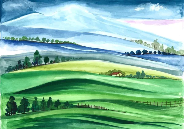 Beautiful Nature Landscape Hand Draw Watercolor Background — Wektor stockowy
