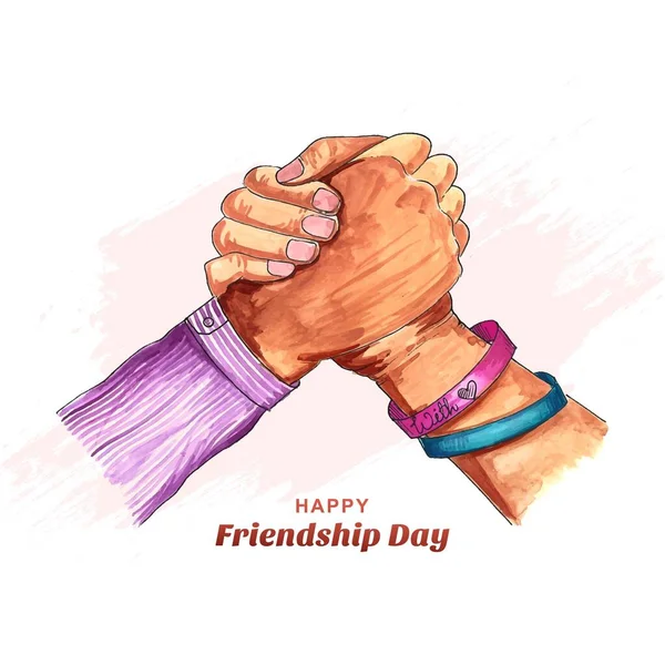 Friendship Day Hand Draw Watercolor Holding Promise Hand Background — Stock vektor