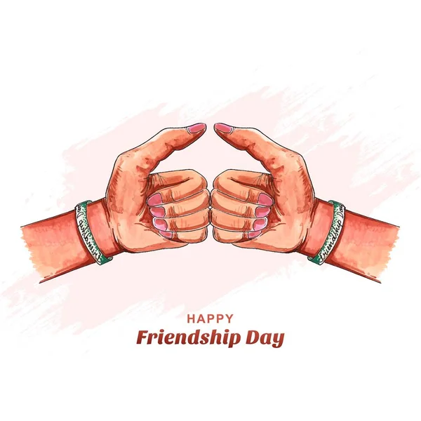 Friendship Day Hand Draw Watercolor Holding Promise Hand Background — Stock vektor