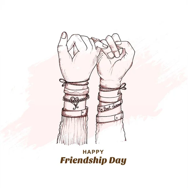 Happy Friendship Day Hand Draw Sketch Hand Holding Background — Stock vektor