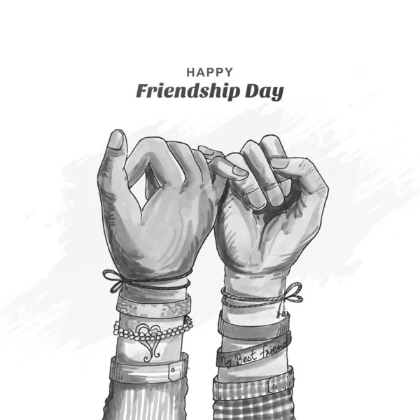 Happy Friendship Day Hand Draw Gray Watercolor Hand Holding Card — Stockvektor