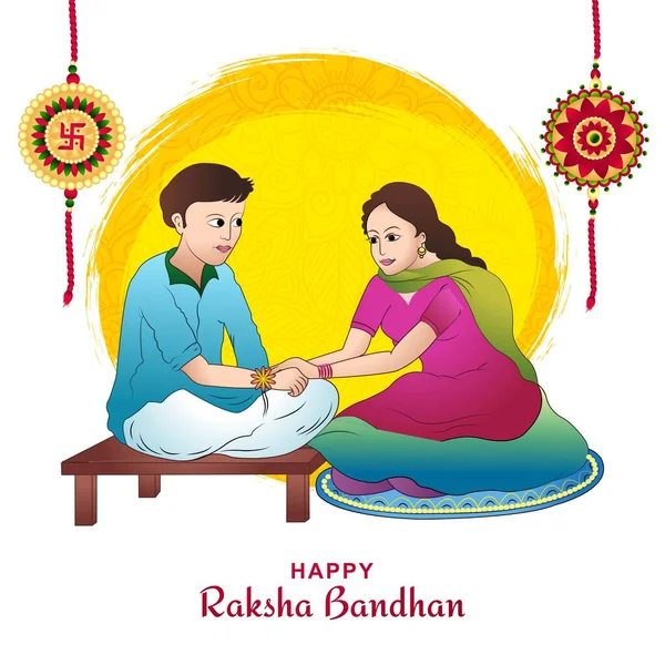 Hermano Hermana Raksha Bandhan Rakhi Festival Tarjeta Celebración Diseño — Vector de stock