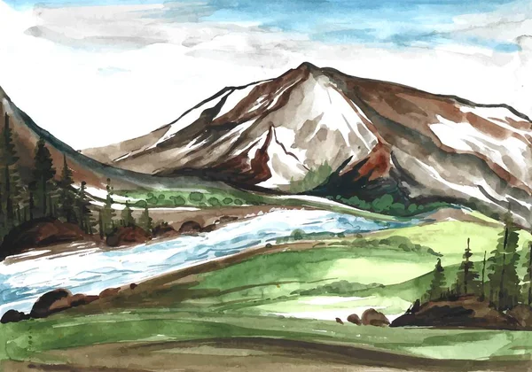 Beautiful Landscape Mountain Hand Draw Painting Background — Vetor de Stock