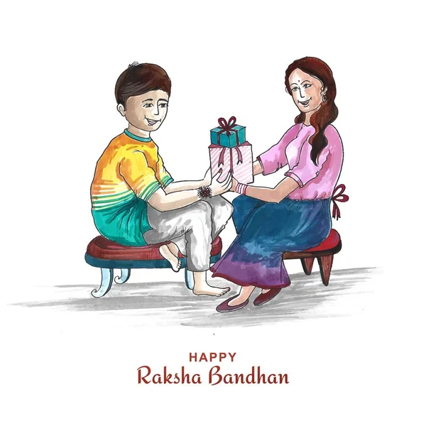 Happy Raksha Bandhan Festival Celebration Card Watercolor Background — Stockový vektor