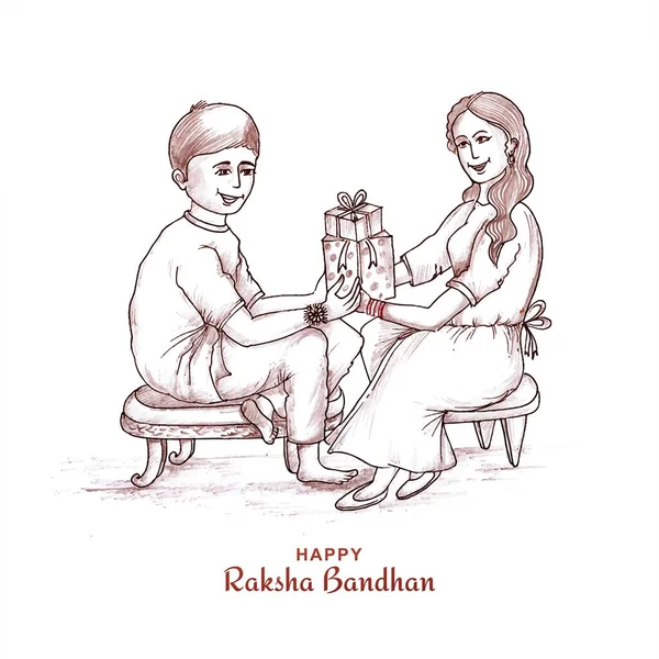 Dibuje Mano Boceto Feliz Raksha Bandhan Festival Indio Celebración Diseño — Archivo Imágenes Vectoriales