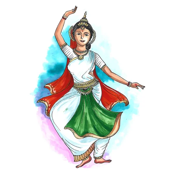Güzel Hintli Kadınlar Hindistan Bağımsızlık Kartı Geçmişinde Dans Ediyorlar — Stok Vektör