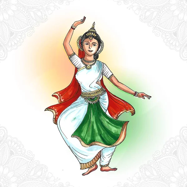 Beautiful Indian Women Dance India Independence Card Background —  Vetores de Stock