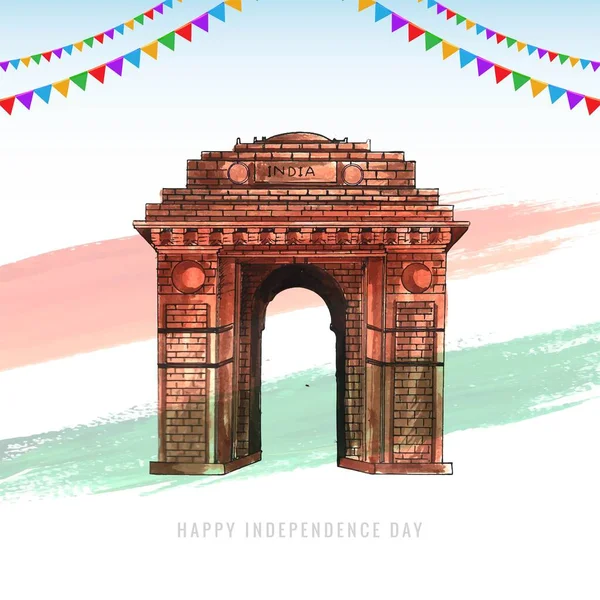 Celebrando Conceito Dia Independência Índia Com Design Aquarela Portão Indiano —  Vetores de Stock