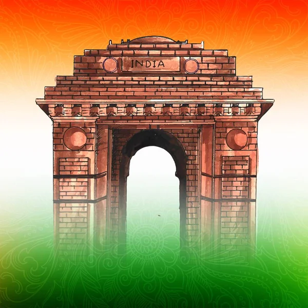 Празднование Дня Независимости Индии Августа Индийскими Воротами Bacground — стоковый вектор