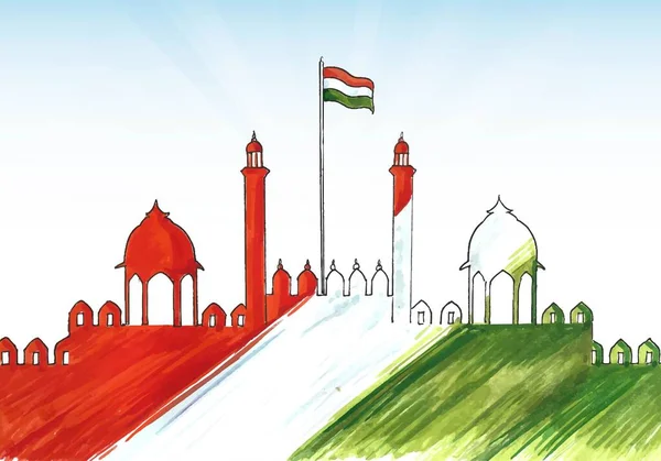 Celebração Dia Independência Índia Agosto Com Lal Kila Bacground — Vetor de Stock