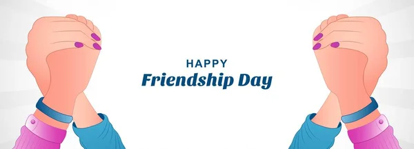 Happy Friendship Day Hand Draw Colorful Illustration Hand Holding Banner — Vector de stock