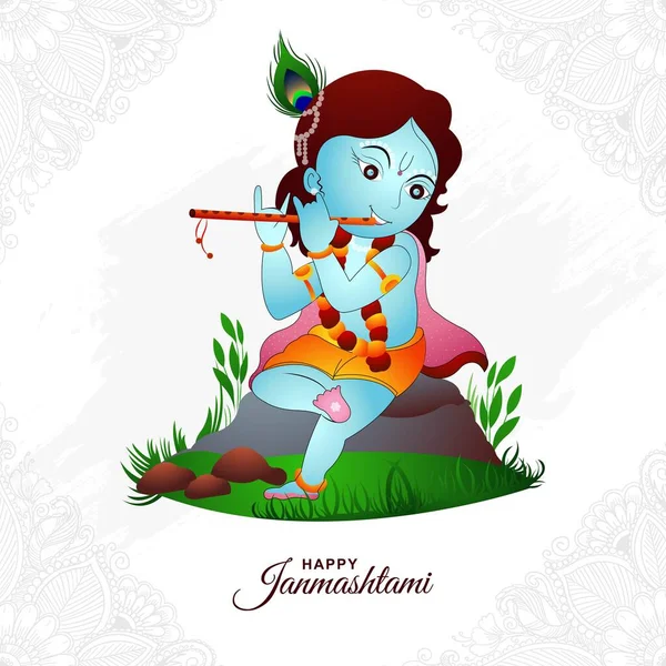 Happy Janmashtami India Big Festival Lord Krishna Card Background — Vettoriale Stock