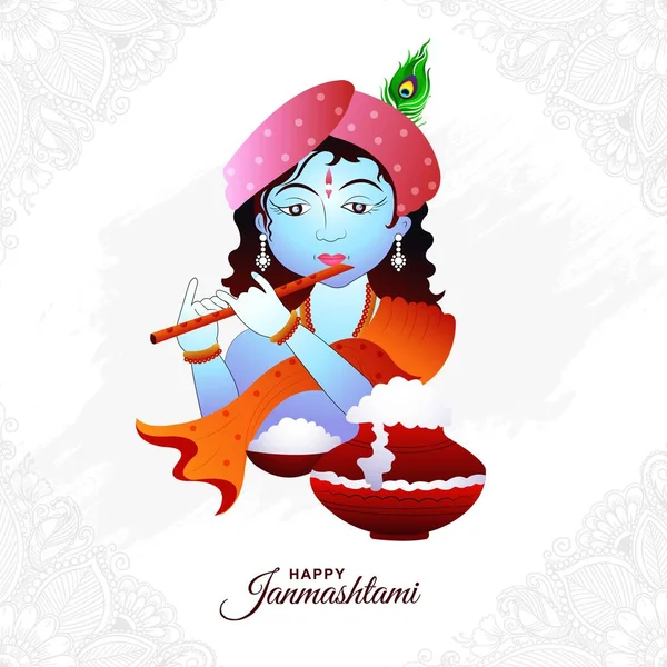 Mutlu Janmashtami Hindistan Lord Krishna Kart Geçmişi Festivali — Stok Vektör