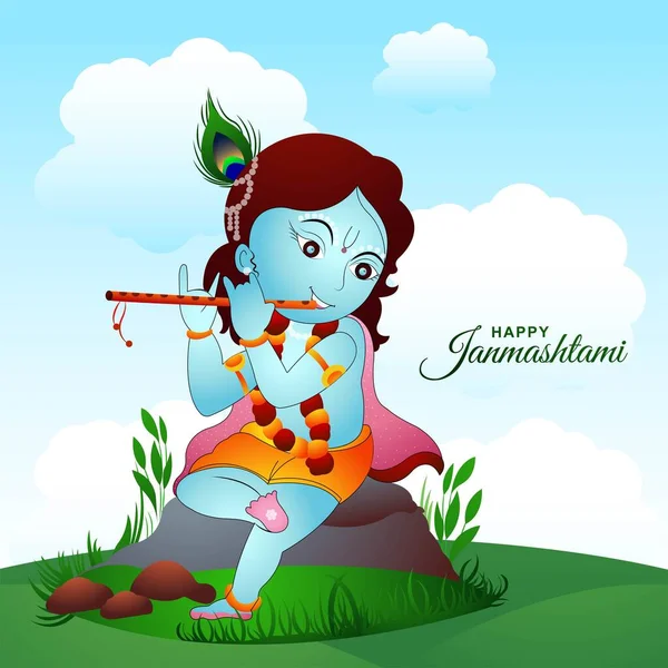 Illustration Lord Krishana Happy Janmashtami Holiday Background — Vettoriale Stock