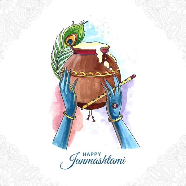 Hindu Festival India Happy Janmashtami Card Background — Stok Vektör