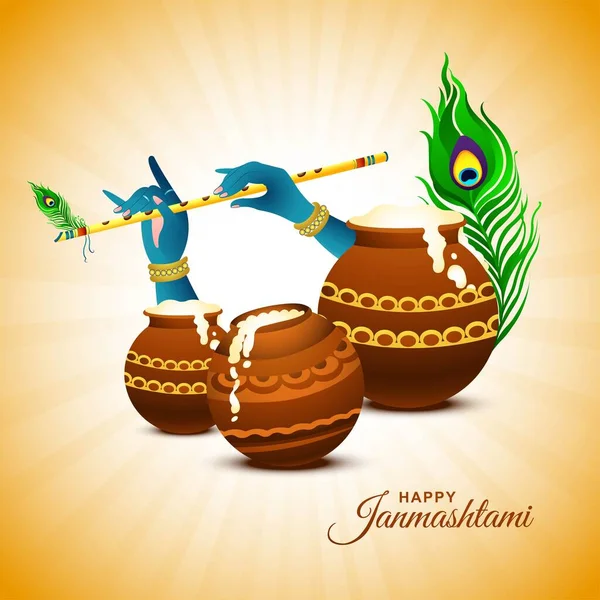 Happy Janmashtami Festival Indické Lord Krišna Hrát Bansuri Pozadí — Stockový vektor