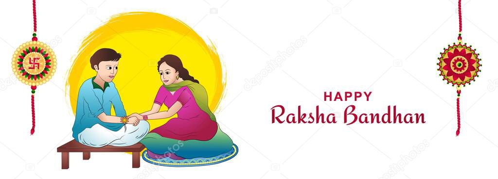 Illustration of greeting card and template banner for raksha ban