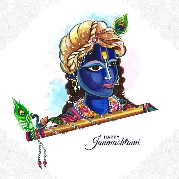Happy Janmashtami Festival India Lord Krishna Beautiful Card — Vettoriale Stock