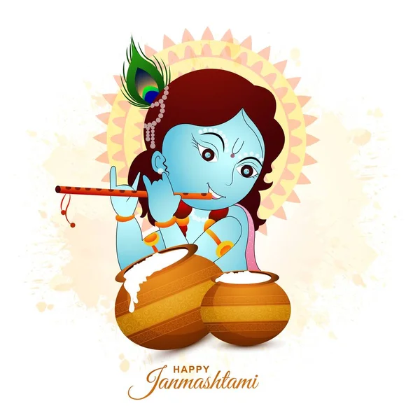 Happy Krishna Janmashtami Indian Hindu Festival Card Background — Stok Vektör