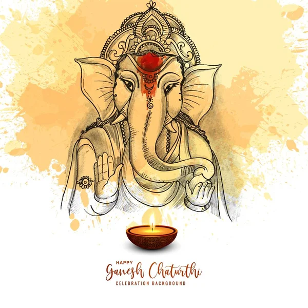 Hand Draw Sketch Lord Ganesh Chaturthi Beautiful Holiday Card Background — Vetor de Stock